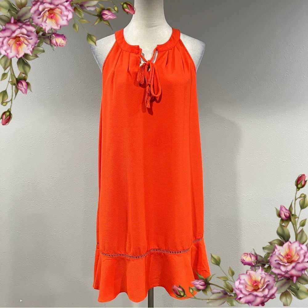 Joy Joy Vibrant Red Orange Sleeveless Mini halter Dress size‎ medium